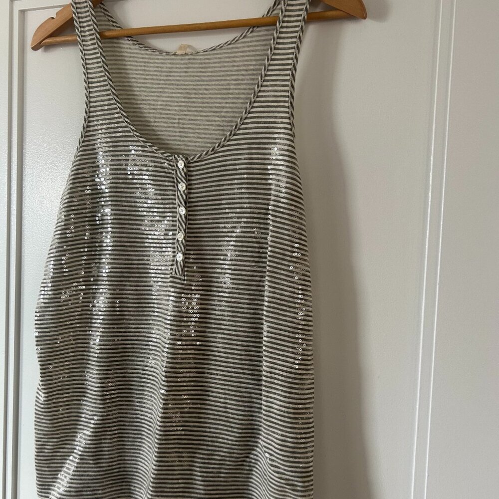 J. Crew Sparkly Silver Striped Top, Medium; Tiny Sequins